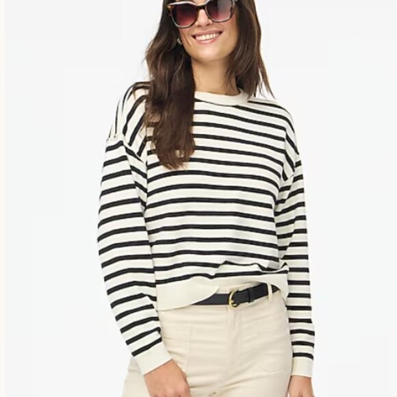 J. Crew Factory Sweater Womens Drop-shoulder Pullover Ivory Black Stripe Size XS - Picture 1 of 8